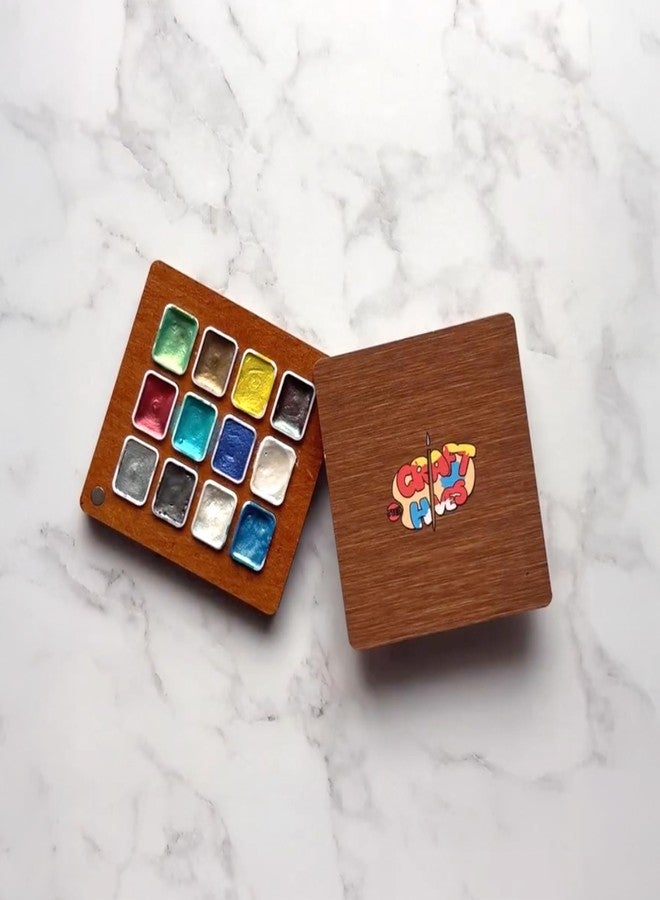 The Crafthives Metallic Watercolour Palette, 12 Shades, Wooden Case with Magnetic Pans, 9x8 cm - Image 5